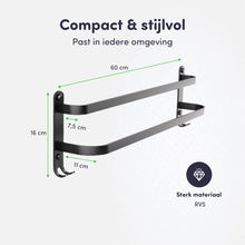 Afbeelding in Gallery-weergave laden, EAVY Handdoekenrek Badkamer - 60 cm breed - 2 stangen - Zwart