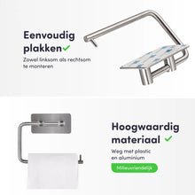 Afbeelding in Gallery-weergave laden, EAVY WC rolhouder Zonder Boren - Zelfklevend - RVS Toiletrolhouder RVS Zilver