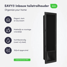 Afbeelding in Gallery-weergave laden, Inbouw toilet rolhouder zwart RVS