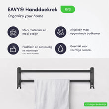 Afbeelding in Gallery-weergave laden, EAVY Handdoekenrek Badkamer - 60 cm breed - 2 stangen - Zwart
