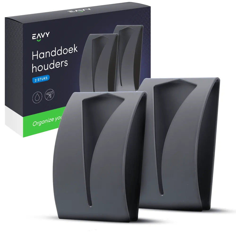 EAVY Set van 2 Zelfklevende Handdoekhaakjes - Mat Zwart - RVS