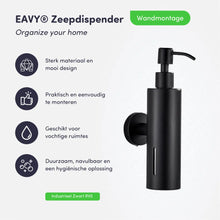 Afbeelding in Gallery-weergave laden, EAVY - Zeeppompje - Zeepdispenser Wandmontage - Zwart - Hangend - RVS
