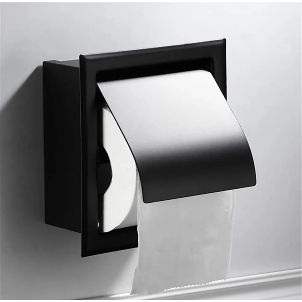 Zwarte inbouw toiletrolhouder voor in de muur